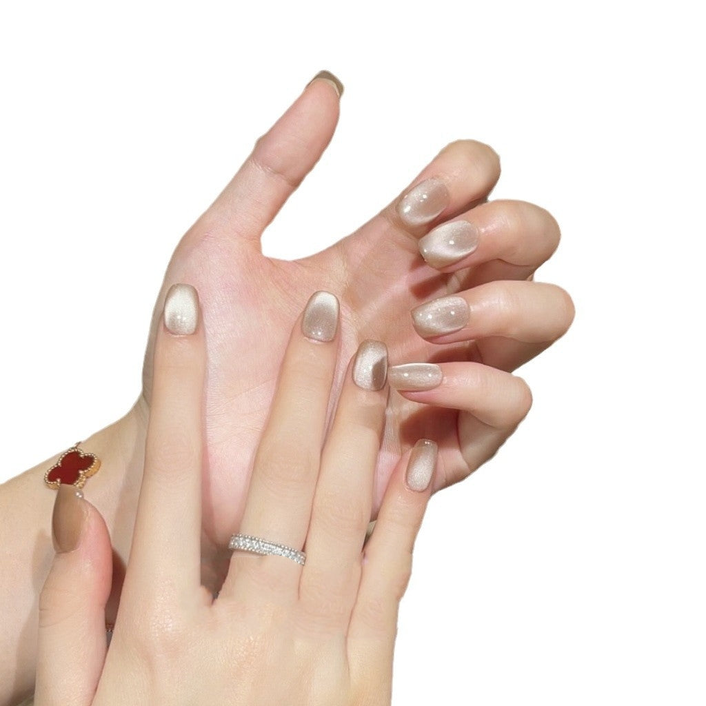 Solid Color Cat's Eye Lotus Root Pink Nail Beauty Nail Stickers Wear Manicure Detachable