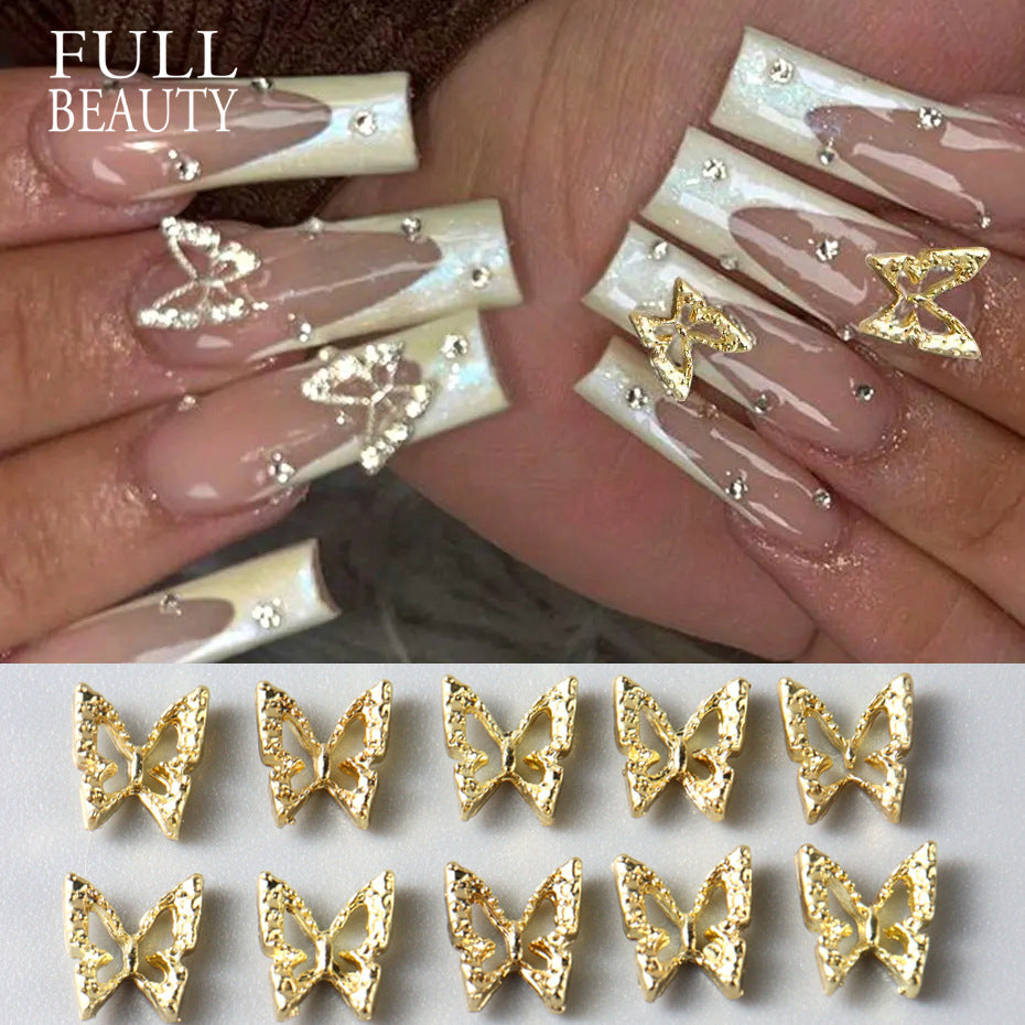 New 10 Gold Alloy Ornament Three-dimensional Metal Butterfly Nail Crystal Accessories
