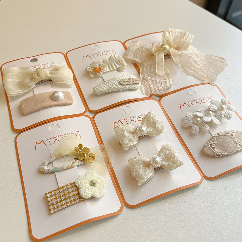Lace Bow Press Clip Children's Pearl Embroidery Flower Barrettes Baby