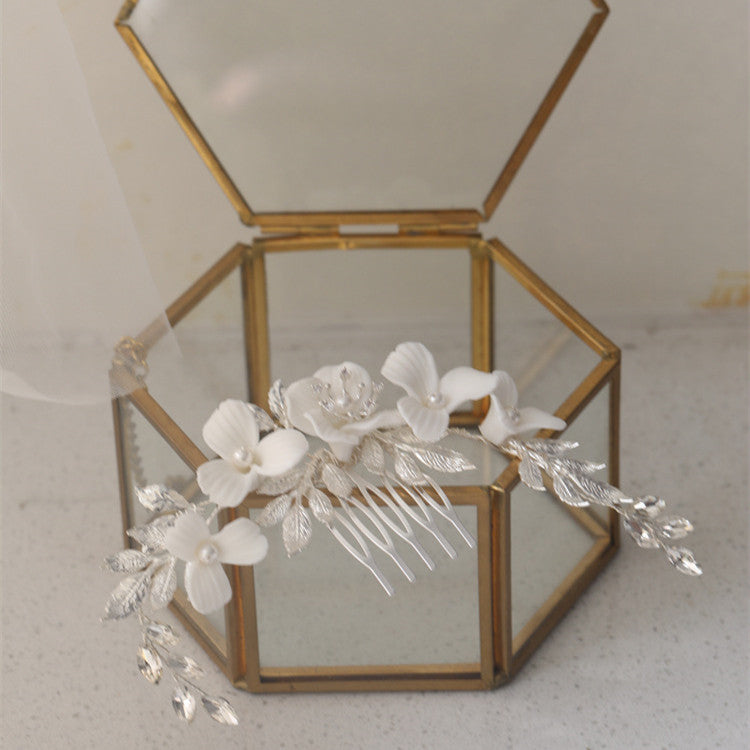 Ceramic Flower Simple Bridal Headdress Hair Comb