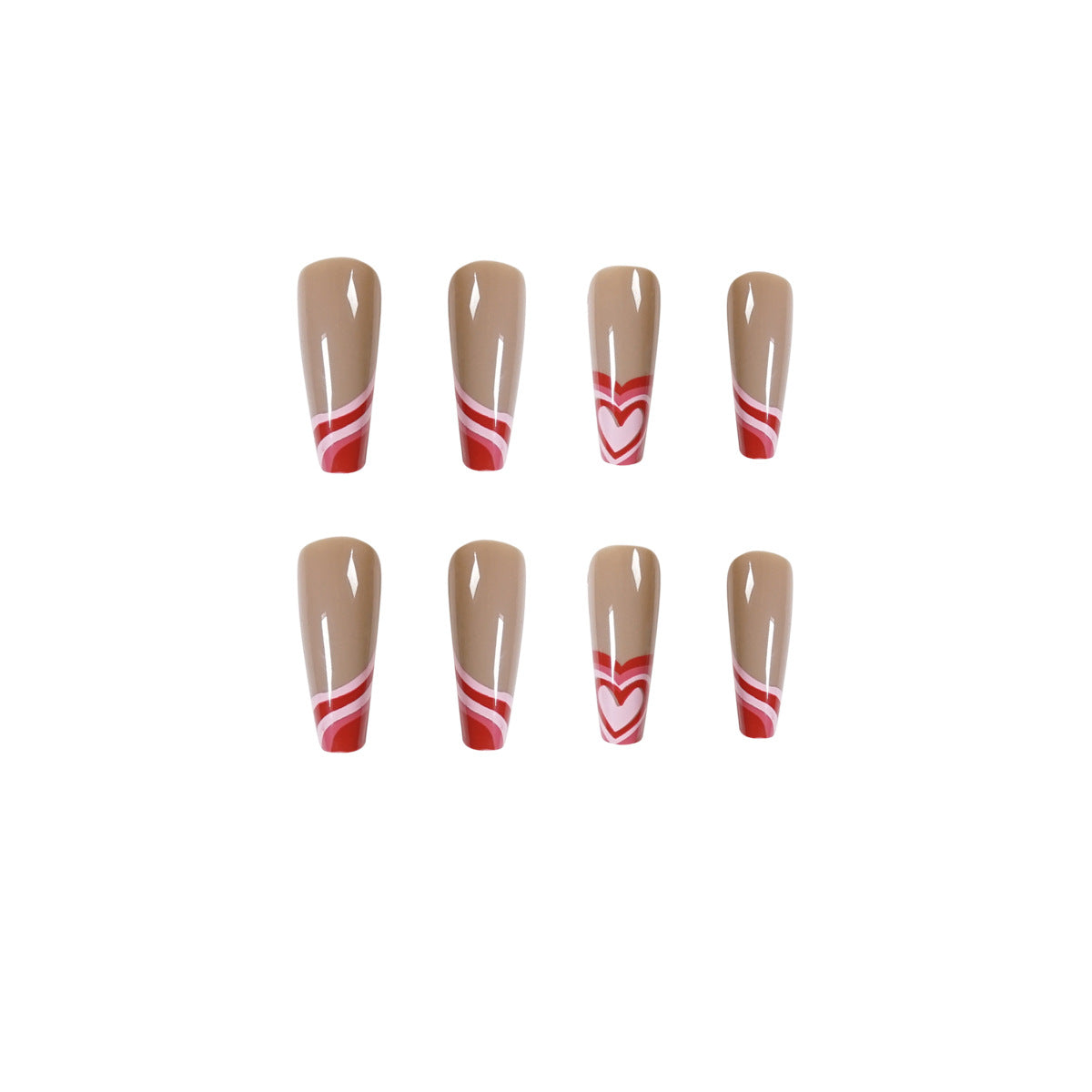 Cream Brown Red Peach Heart Wave Series Wear Finished Nail Beauty