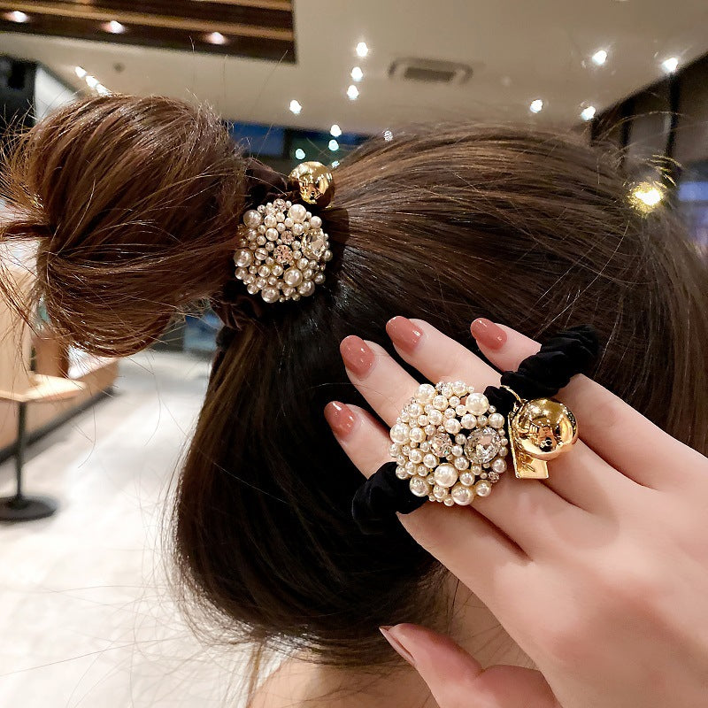 Simple Small Intestine Hair Tie With Hair Pearl With Drill Rope