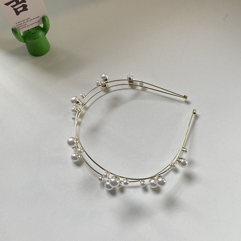 Fashion Women's Double Layer White Pearl Headband
