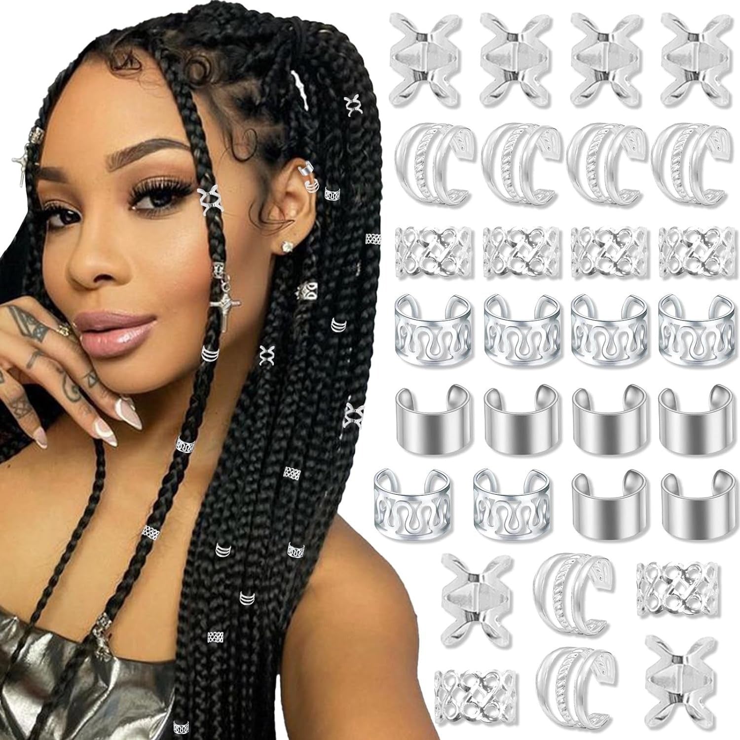 50 Pieces Hollow Out Dirty Braid Hair Ring European And American