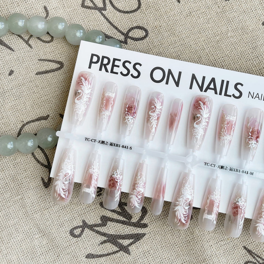 New Chinese Style Antique Swan Relief Embroidery Wear Nail Tip