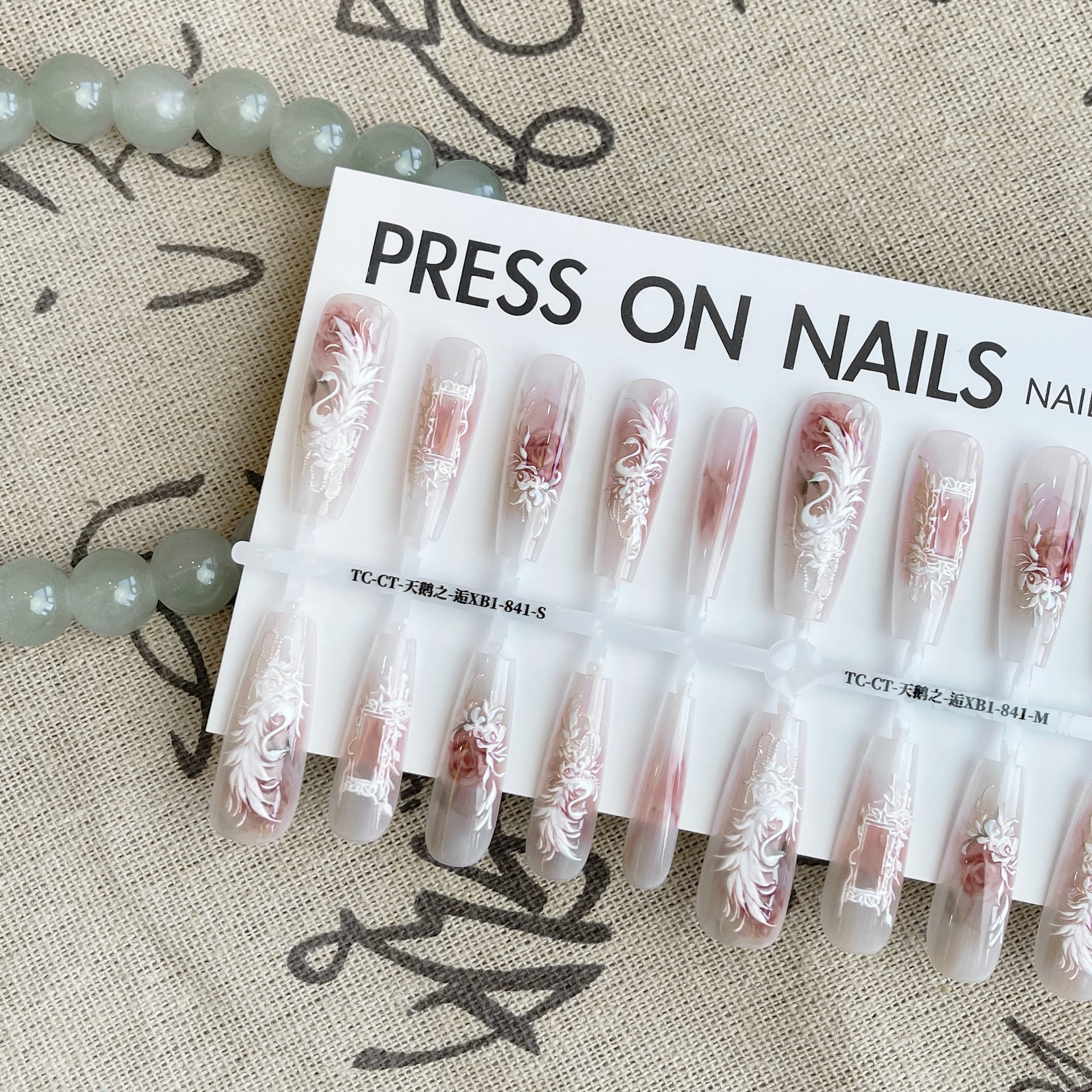 New Chinese Style Antique Swan Relief Embroidery Wear Nail Tip