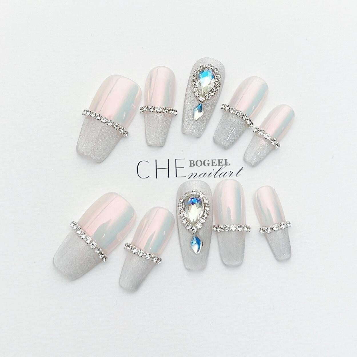 Chebogeel Aurora Cherry Blossom Spring And Summer French Blush Gradient Cat Eye Simple White High-grade Handmade Manicure Wear Gentle
