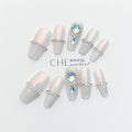 Chebogeel Aurora Cherry Blossom Spring And Summer French Blush Gradient Cat Eye Simple White High-grade Handmade Manicure Wear Gentle