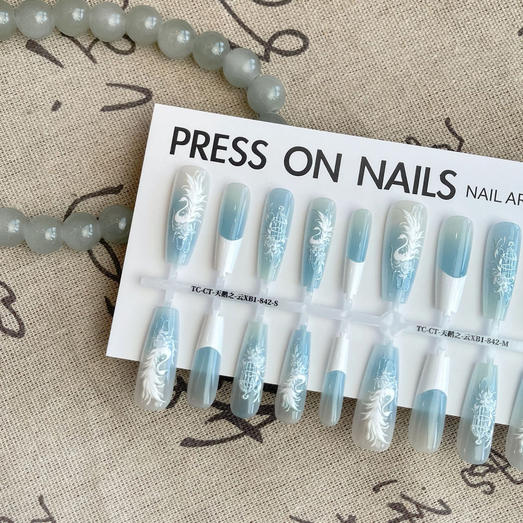 New Chinese Style Antique Swan Relief Embroidery Wear Nail Tip