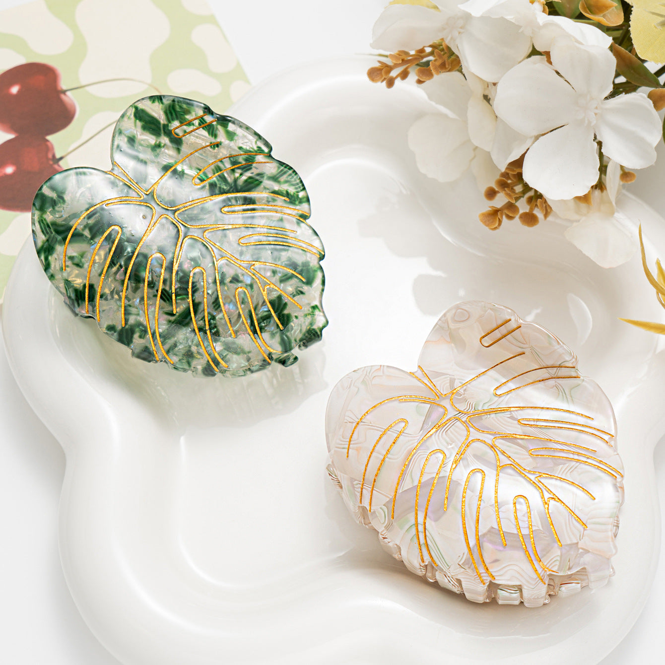 Simple Mori Style Printed Leaves Grip Versatile Hair Clip