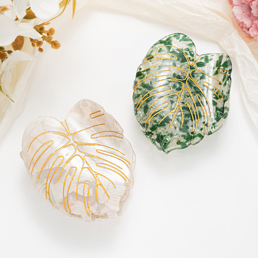 Simple Mori Style Printed Leaves Grip Versatile Hair Clip