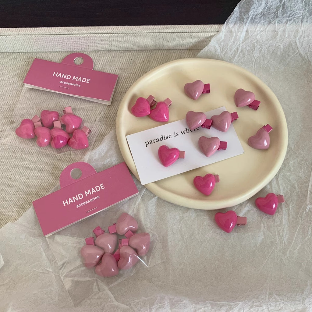 6 Girls Peach Colors Delicate Heart Barrettes
