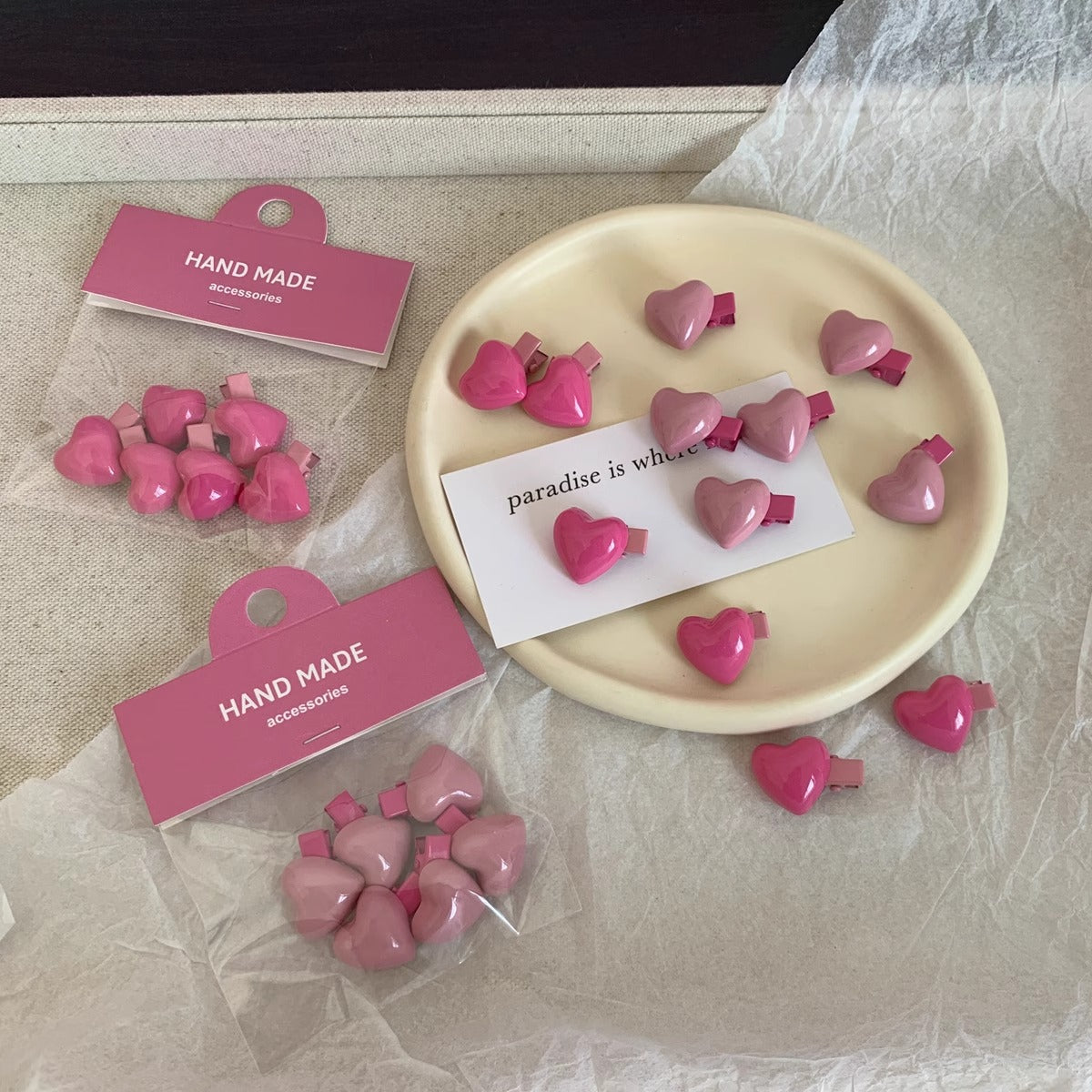6 Girls Peach Colors Delicate Heart Barrettes