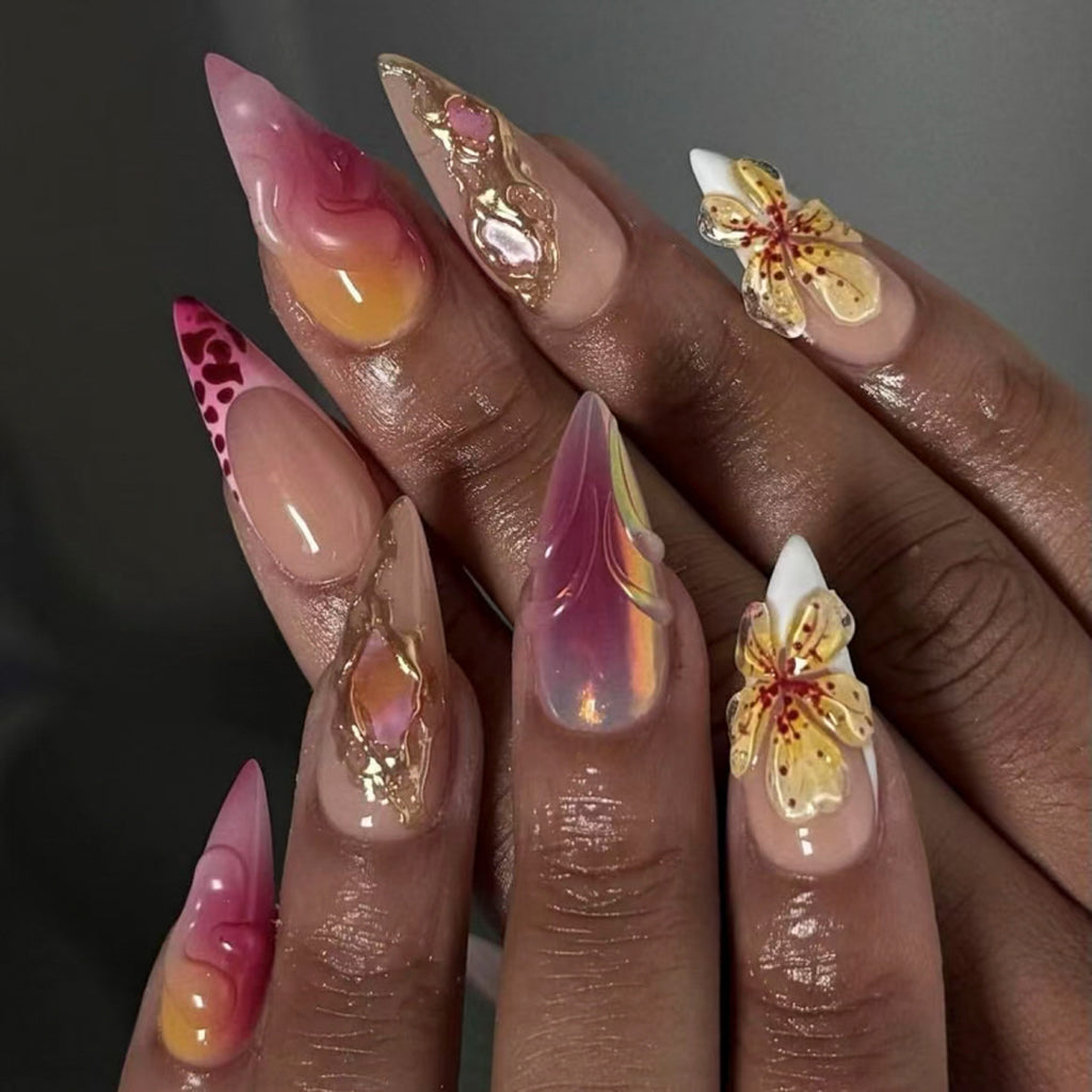 French Leopard Print Gradient Wear Nail Manicure 3D 3D Flower