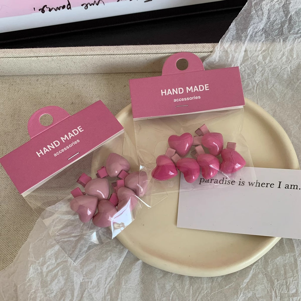 6 Girls Peach Colors Delicate Heart Barrettes