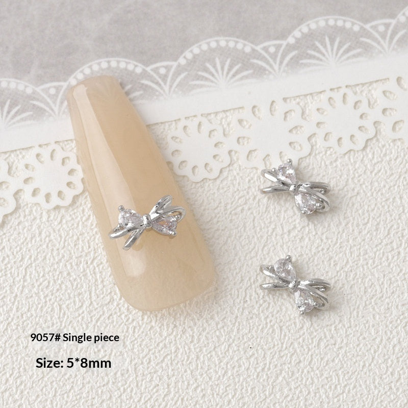 Silver Zircon Bow Nail Art Accessories