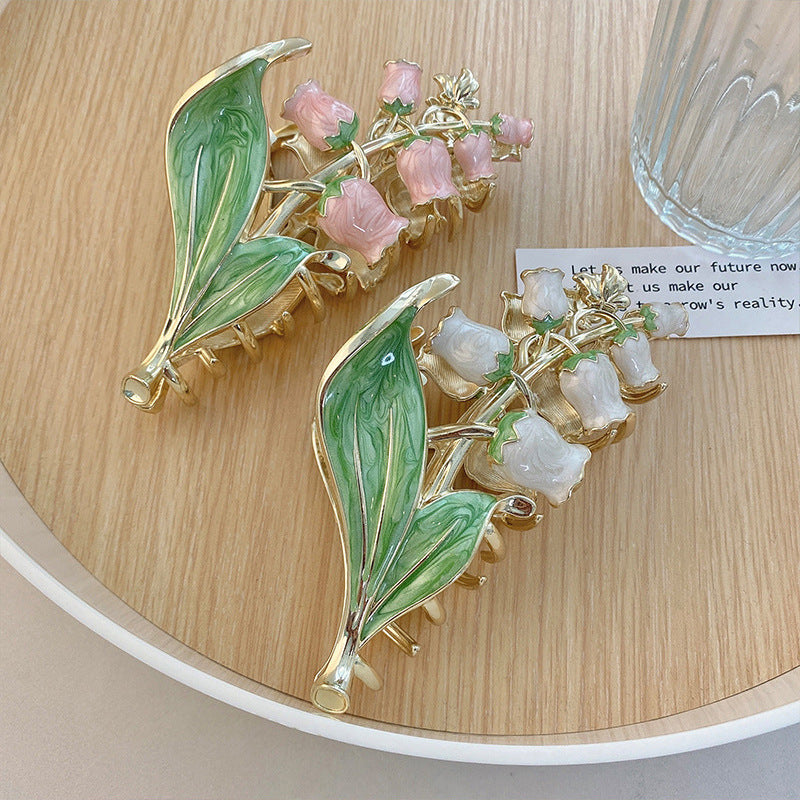 Women's Lily Of The Valley Hair Clip Large Size At The Back Of Head