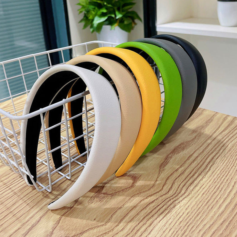 Pure Color PU Sponge Headband Women Korean Style Simple Braided Hair