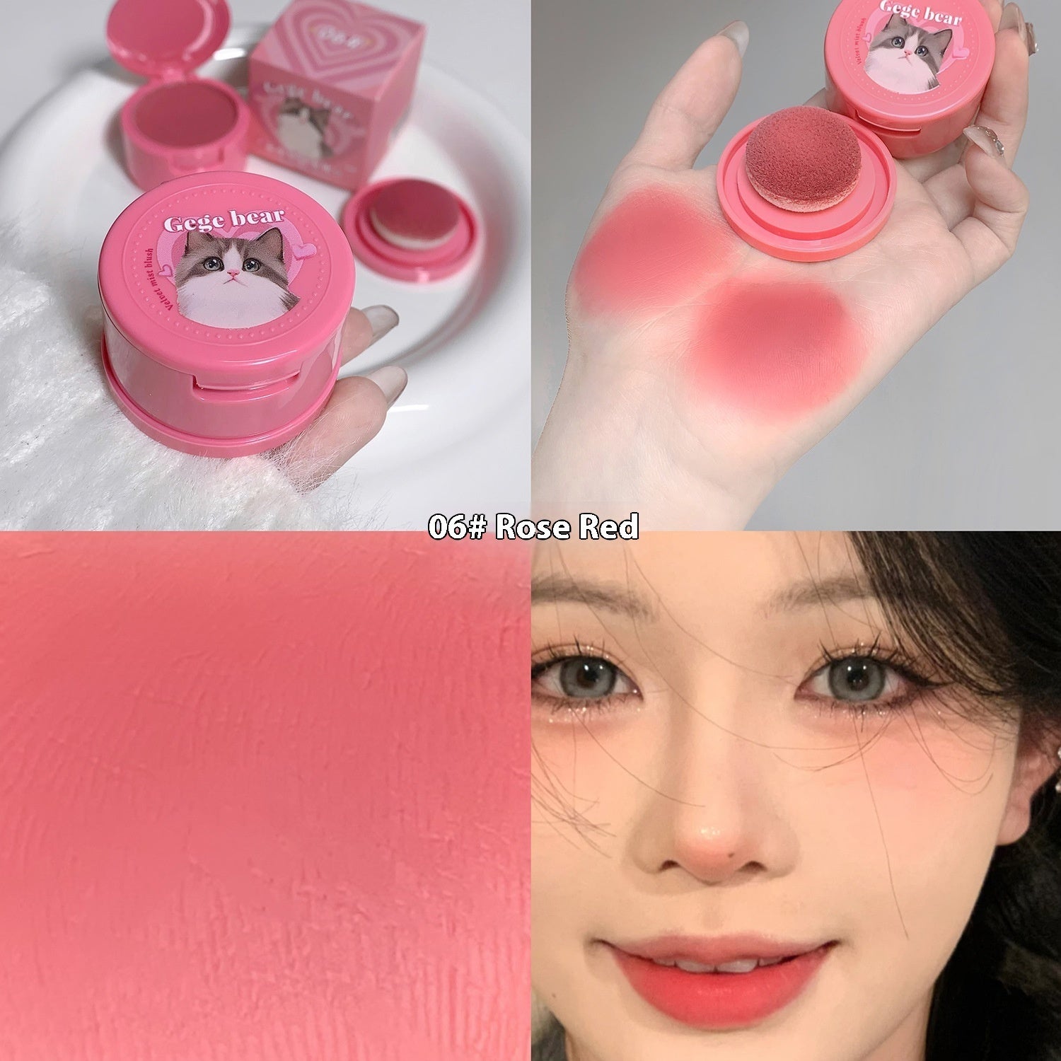 Gege Bear With Powder Puff Cushion Blush White Matte Nude Makeup