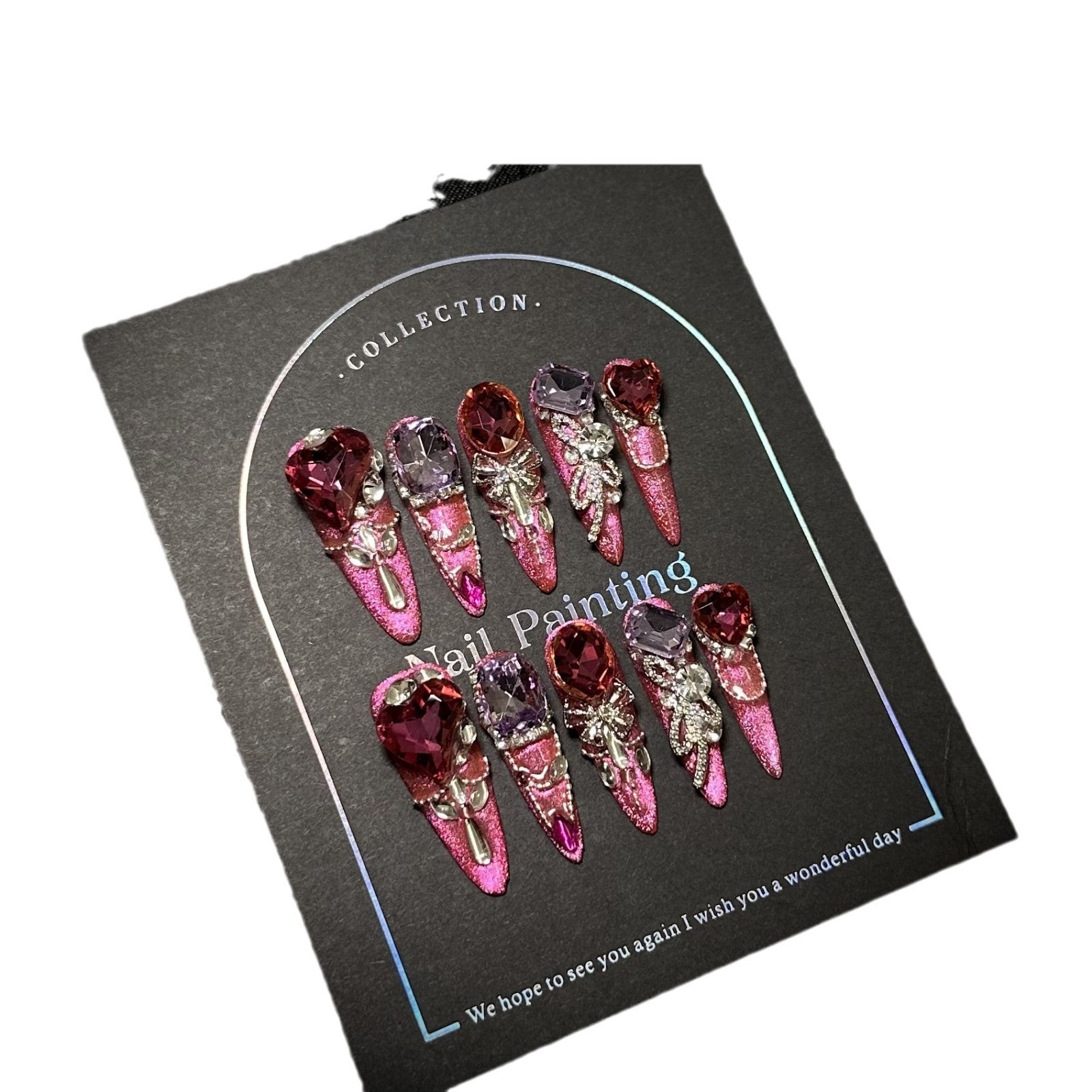 High-grade Winter New Year Rose Red Cat Eye Hand-worn Nail Painting Tip