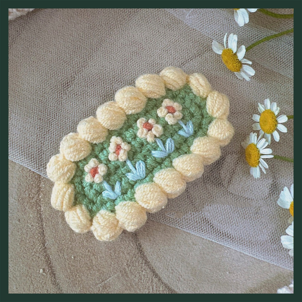 Hand Crocheted Yarn Weaving Vintage Embroidery Barrette