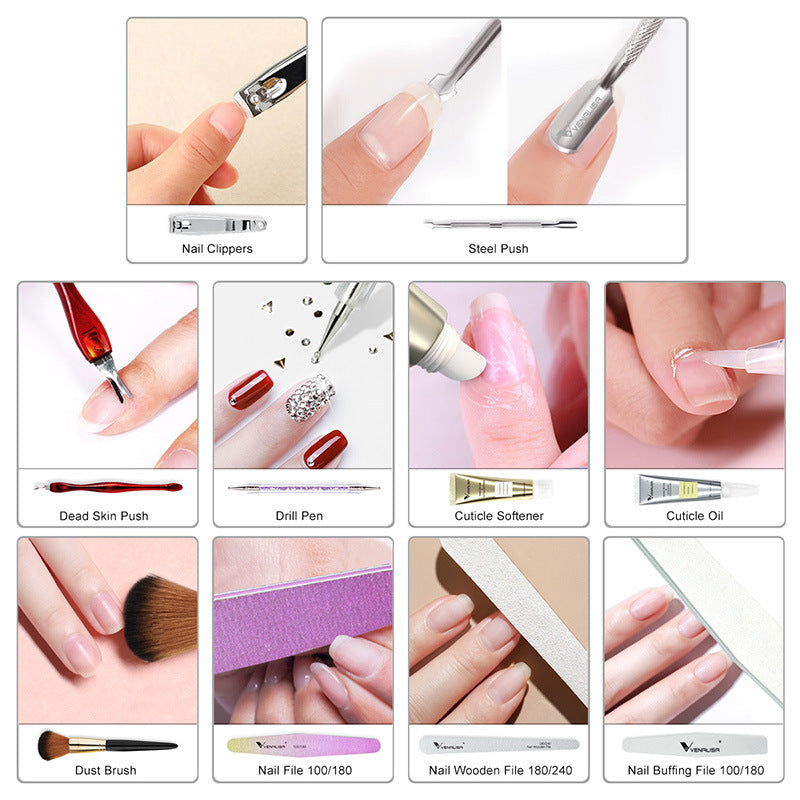 Venalisa Nail Art Kit Dead Skin Scrub Nail Polish Nail Clipper 10 Repair Sets