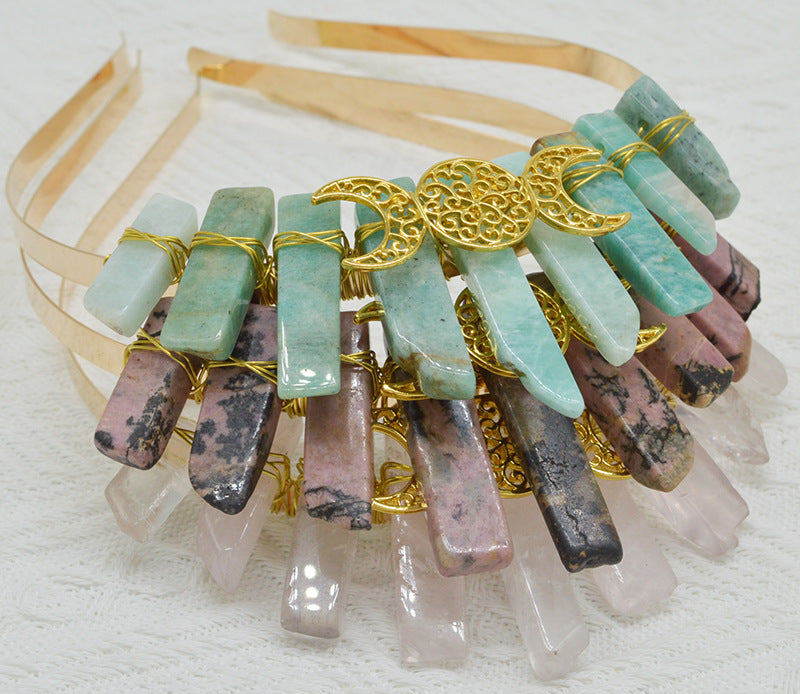 Natural Crystal Triple Golden Moon Headband