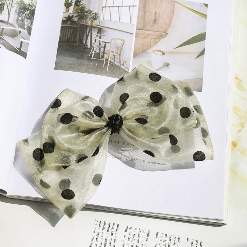 Polka Dot Mesh Bow Hairpin Spring Clip