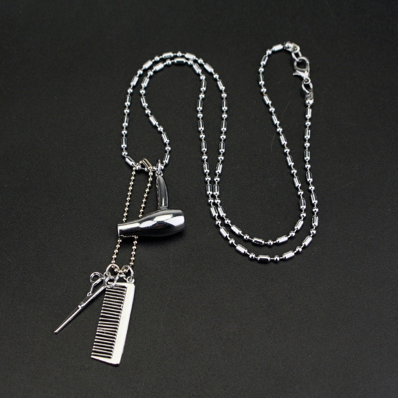 Hair Dryer Scissors Comb Necklace Pendant Necklace