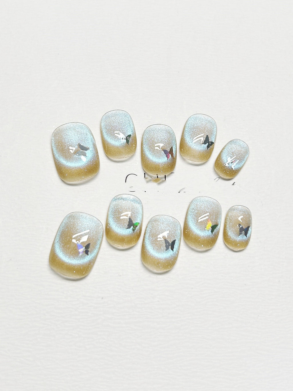 Nail Tip Short Fluorescent Cat Eye Butterfly