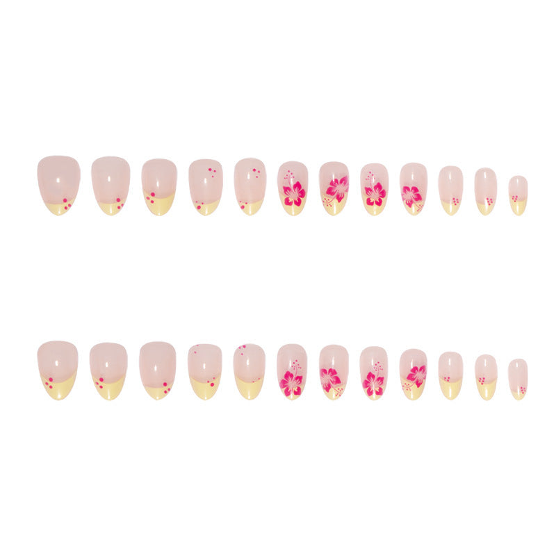 Cross-border Short Almond-shaped French Red Nail Tips