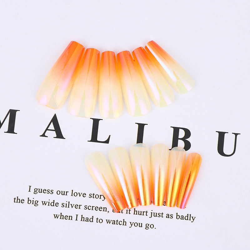 Malibu Girl's 24-piece Bagged Long Ballet Nail Dazzling Aurora Two-tone Gradient Wear Nail Polish Fake Nail Tip