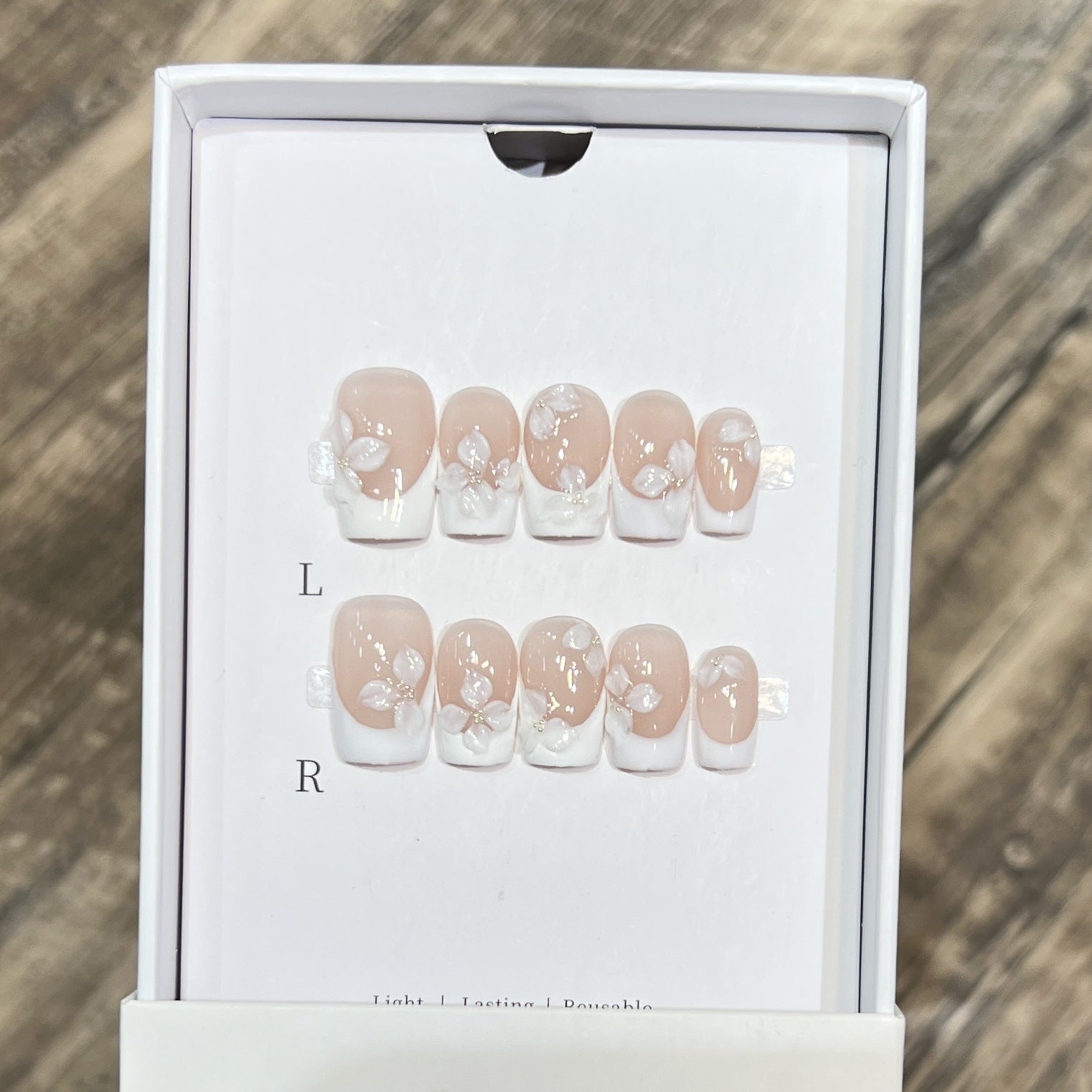 Handcrafted White French Nude Carved Nail Art