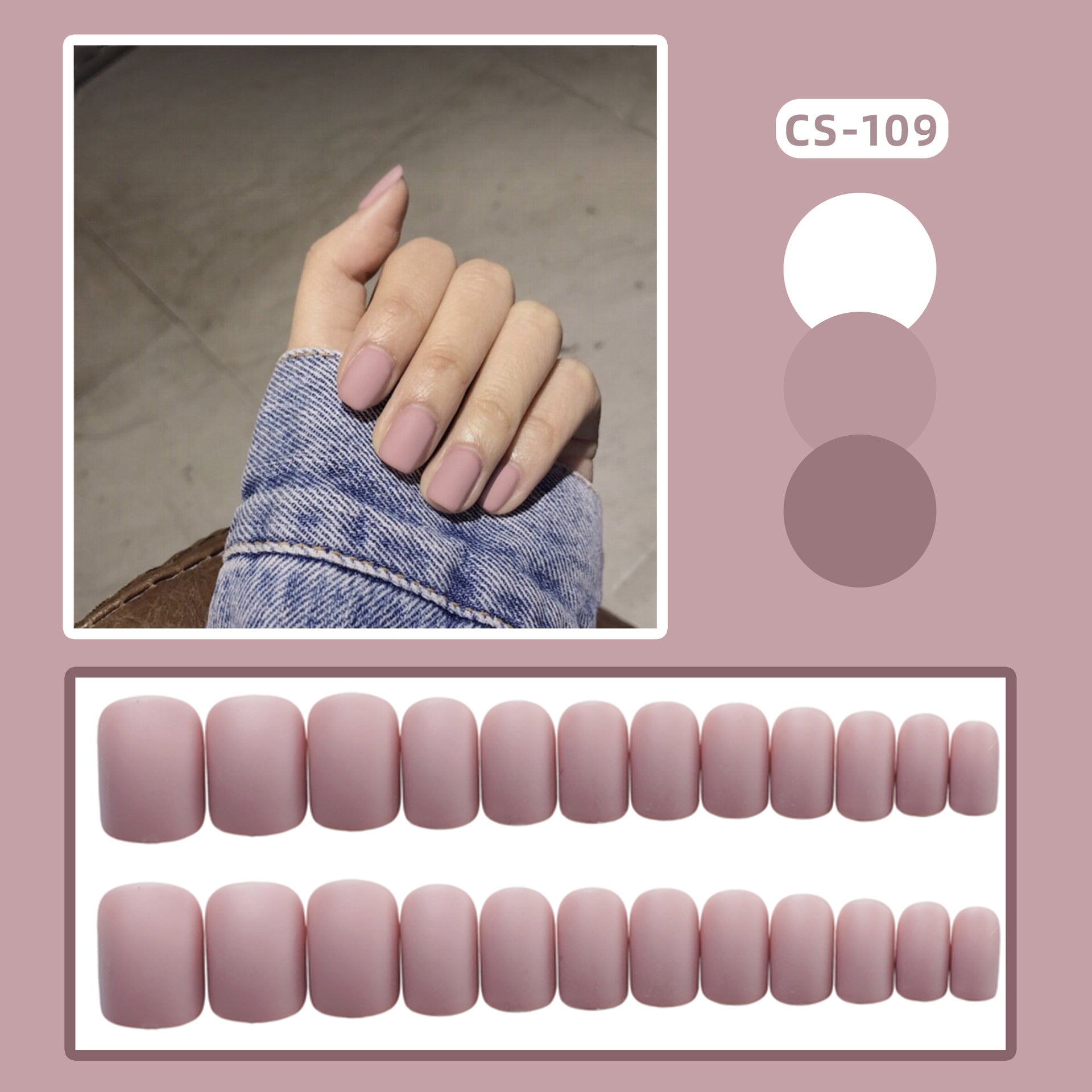 Frosted Grey Short Square False Nail