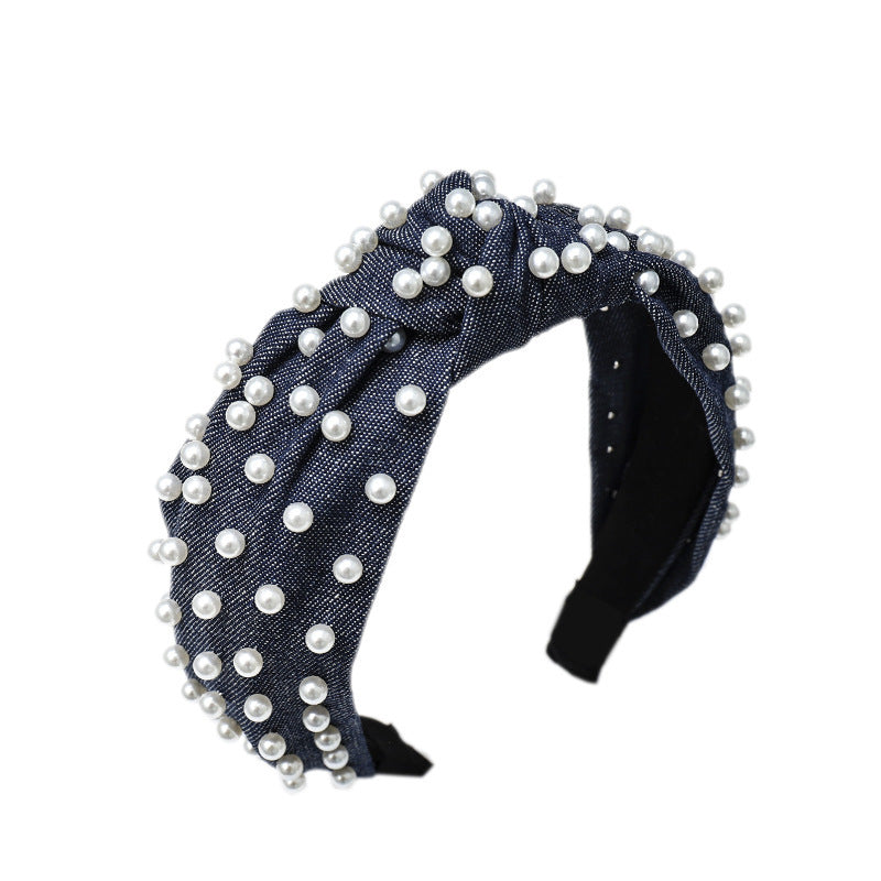 Ladies Playful Denim Nail Pearl Headband