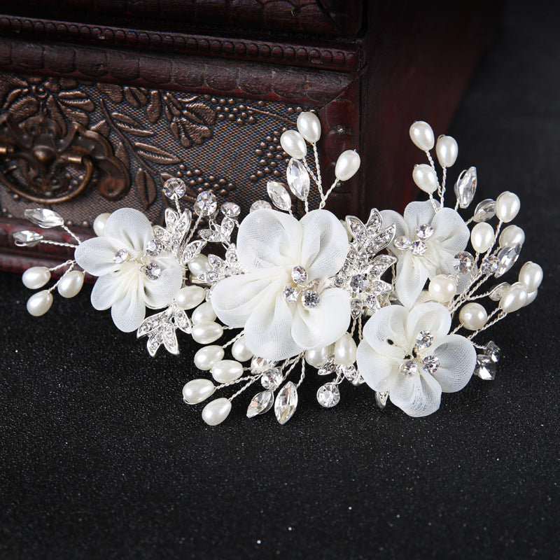 New Bride Wedding White Shell Petals Pearl Crystal Hairpin Ornament