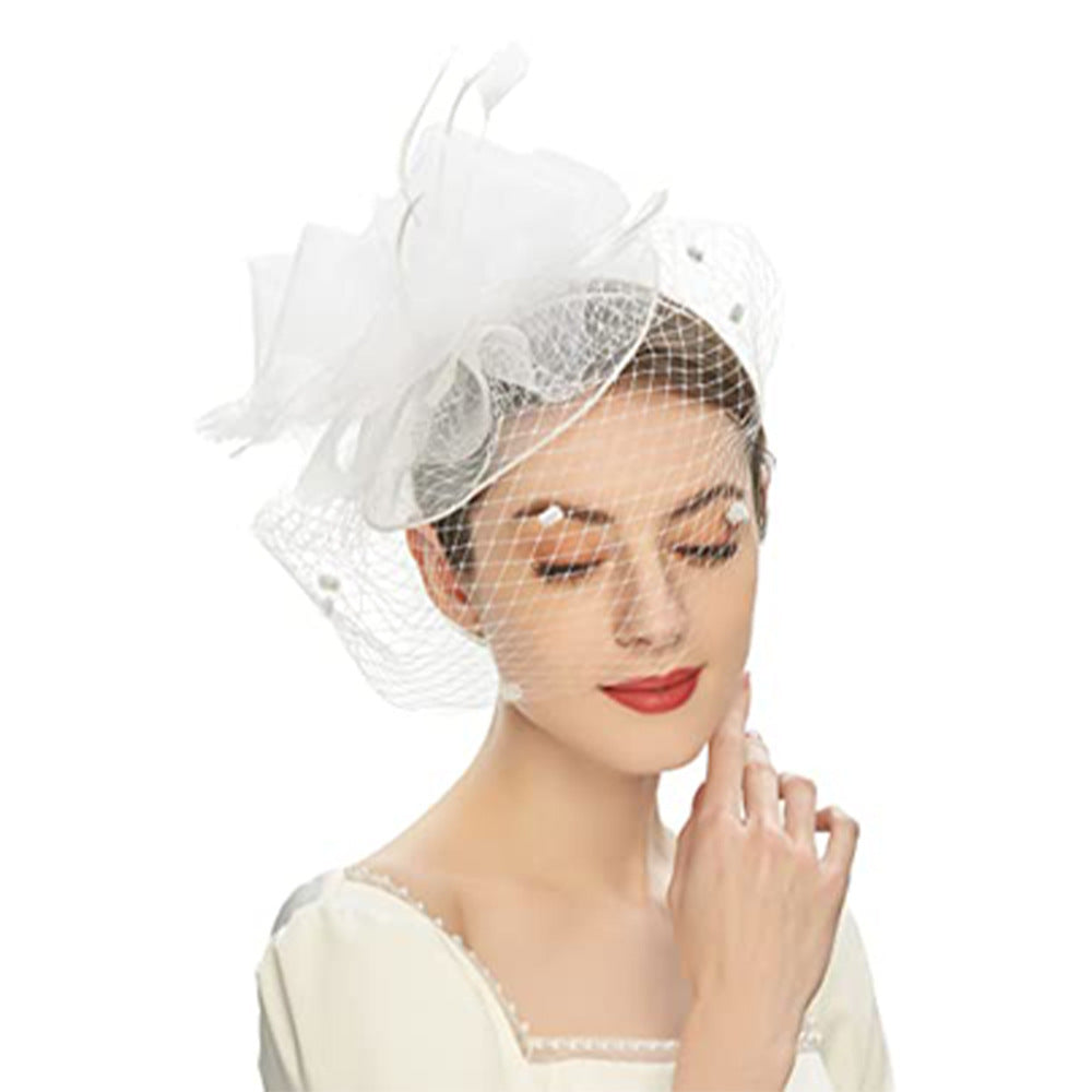 Feather Bride Hair Ornament Mesh Hat Combination Hairpin
