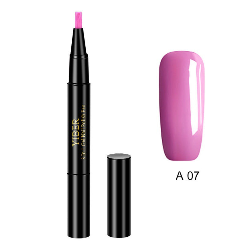 Yiber 5pcs Nail Polish Pen 3 In 1 One Step Glue Pen Multicolor