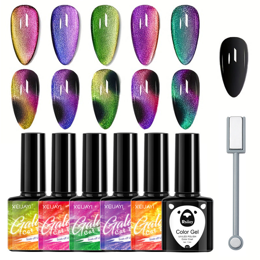 XEIJAYI Magic Color Dynamic Diamond In The Debris Cat Eye Series Nail Polish Gel Suit