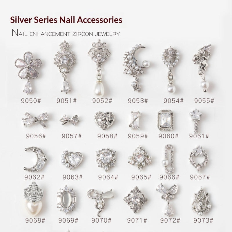Silver Zircon Bow Nail Art Accessories