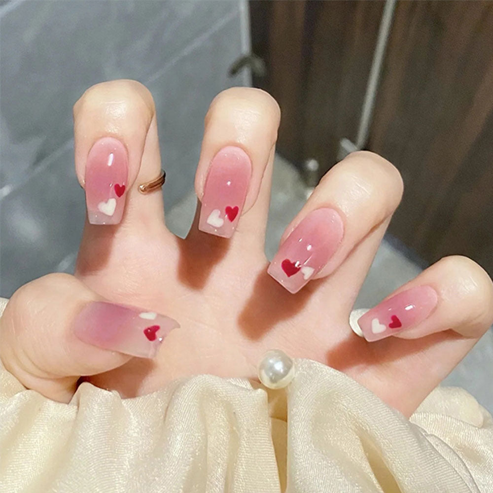 Red And White Love Gradient Sweet And White Nail Stickers