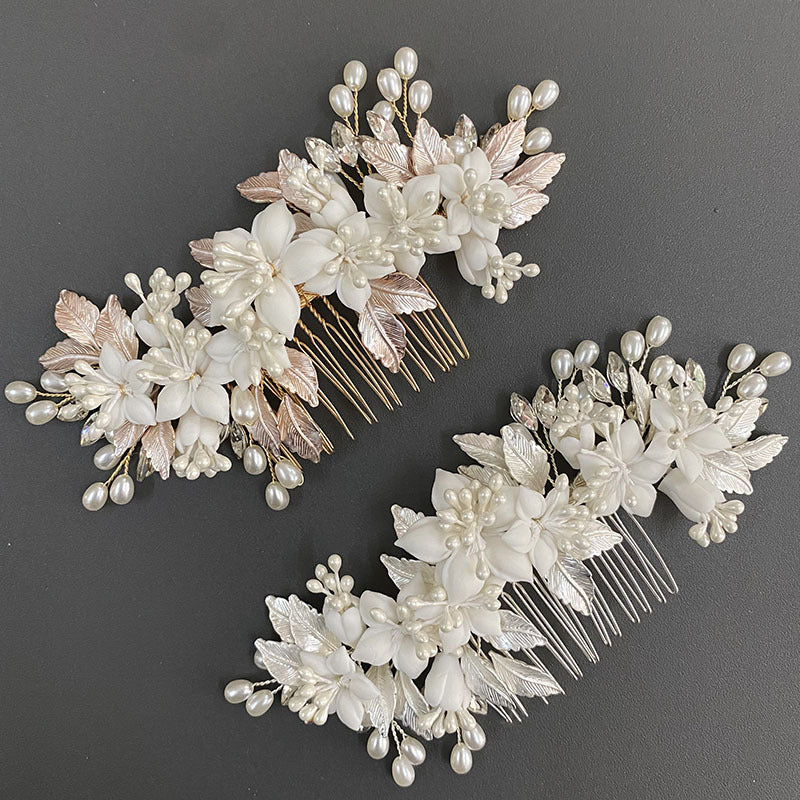 Wedding Bride Handmade Pearl Comb Flower Headwear