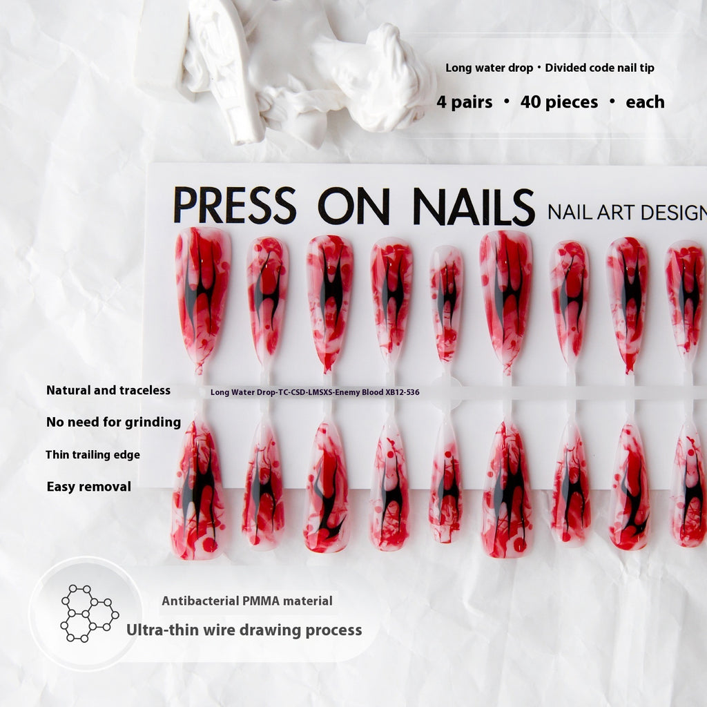 Press On Nails Wave Mark Wind Long Water Drop Nail Beauty Bright Surface