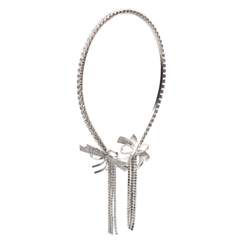 European And American Exaggerated Design Sense Diamond Bow Tassel Headband