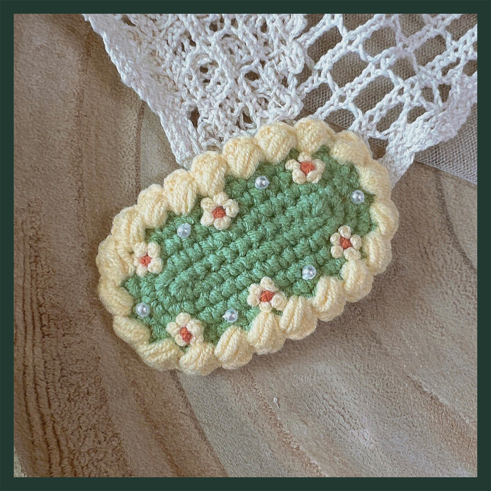 Hand Crocheted Yarn Weaving Vintage Embroidery Barrette