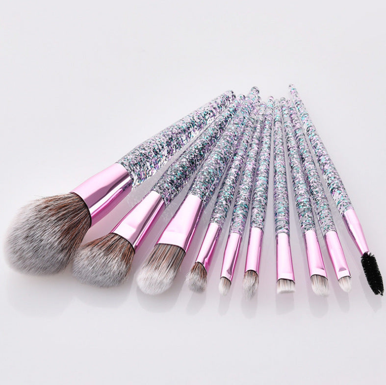 10 PCs Crystal Makeup Brushes Brush Suit Glitter Powder Handle Blush Loose Powder Brush Set