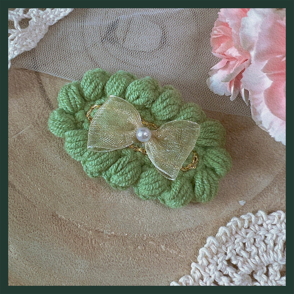 Hand Crocheted Yarn Weaving Vintage Embroidery Barrette