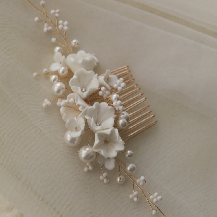 Ceramic Flower Hair Comb Bride Simplicity
