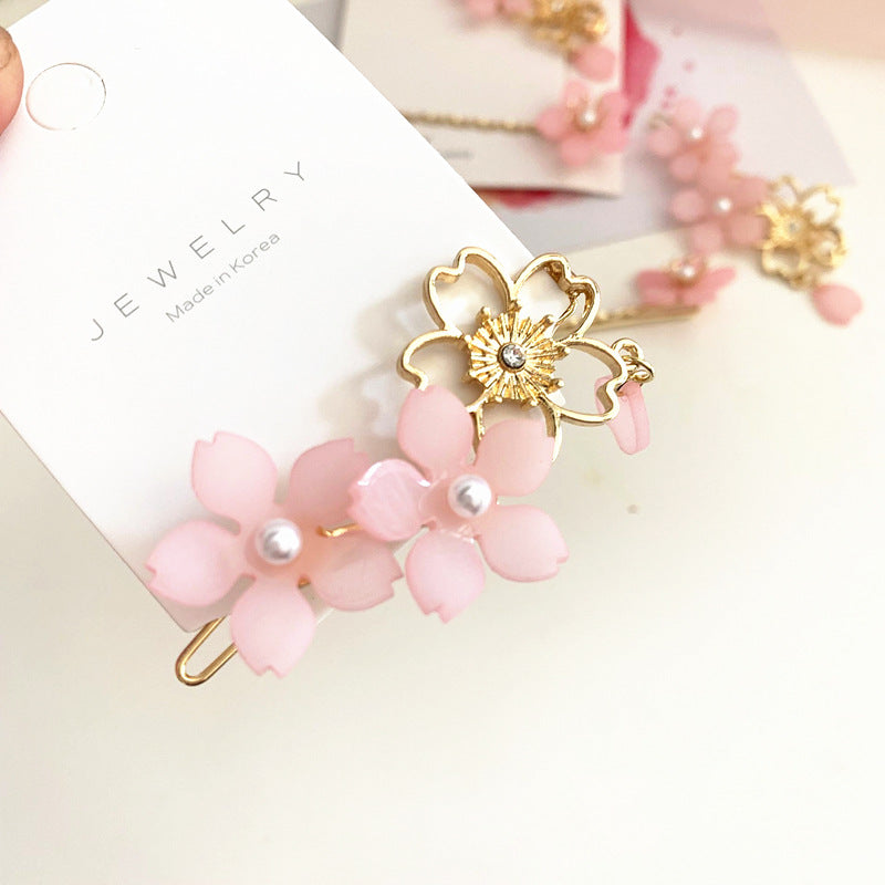 Pink Flower Side Clip Girl Hairpin Bangs Clip