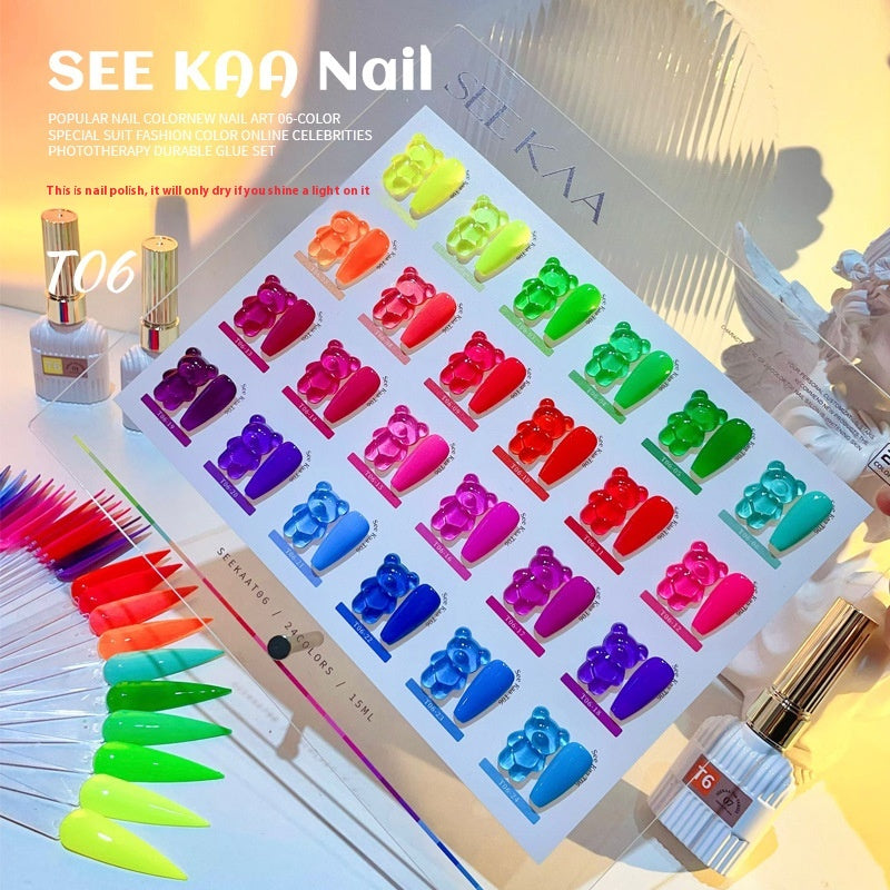 See Kaa Fluorescent White Transparent Nude UV Polish Nail Set